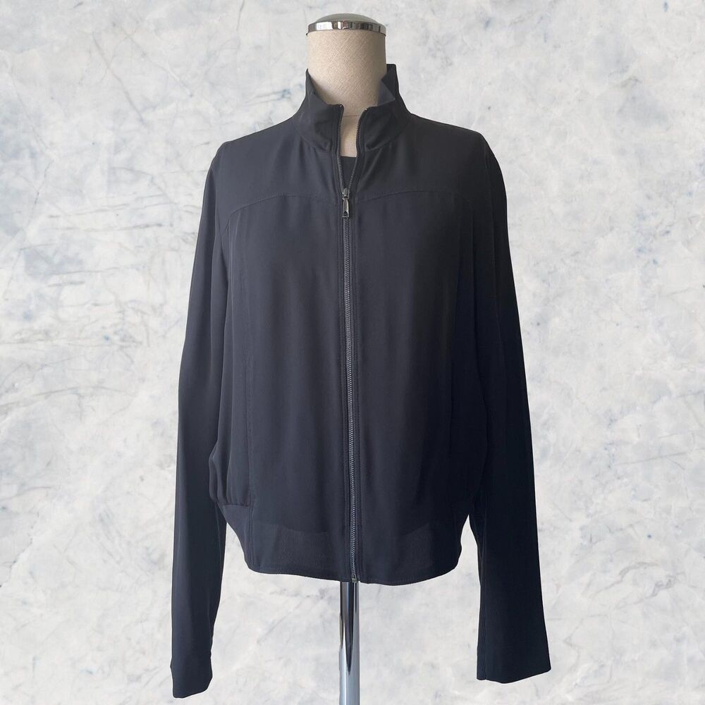 Lafayette 148 New York Silk Jacket Women’s Size Small Black Zip Front Minimalist